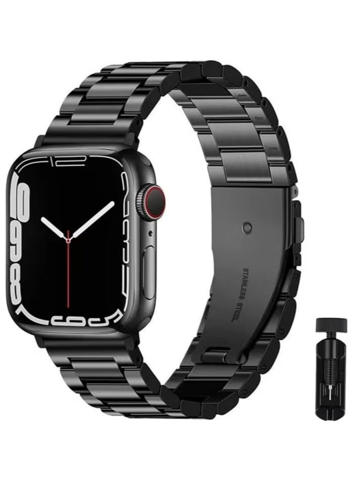 ChicVibe Compatible with Apple Watch Band 44mm 45mm 49mm 42mm 46mm 40mm 41mm 38mm, Stainless Steel Apple Watch Strap Women Men for iWatch Band Apple Watch Ultra 3/Ultra 2/Ultra 49mm, S11/S10 46mm, S9/S8/S7 45mm, SE3/SE2/SE/S6/S5/S4 44mm, S3/S2/S1 42mm, black - Image 1